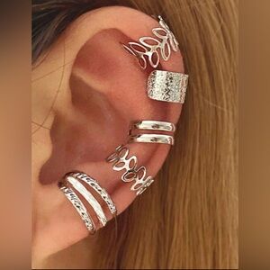 Vintage 5PC Ear Cuff Silvertone Earrings Non Piercing